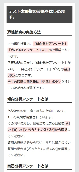 スマホの受検画面:実施方法の説明
